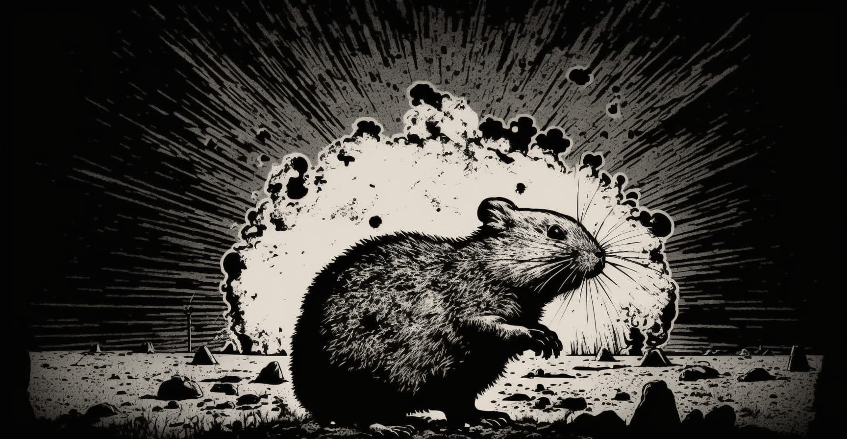 A gopher silhouetted by a nuclear explosion.