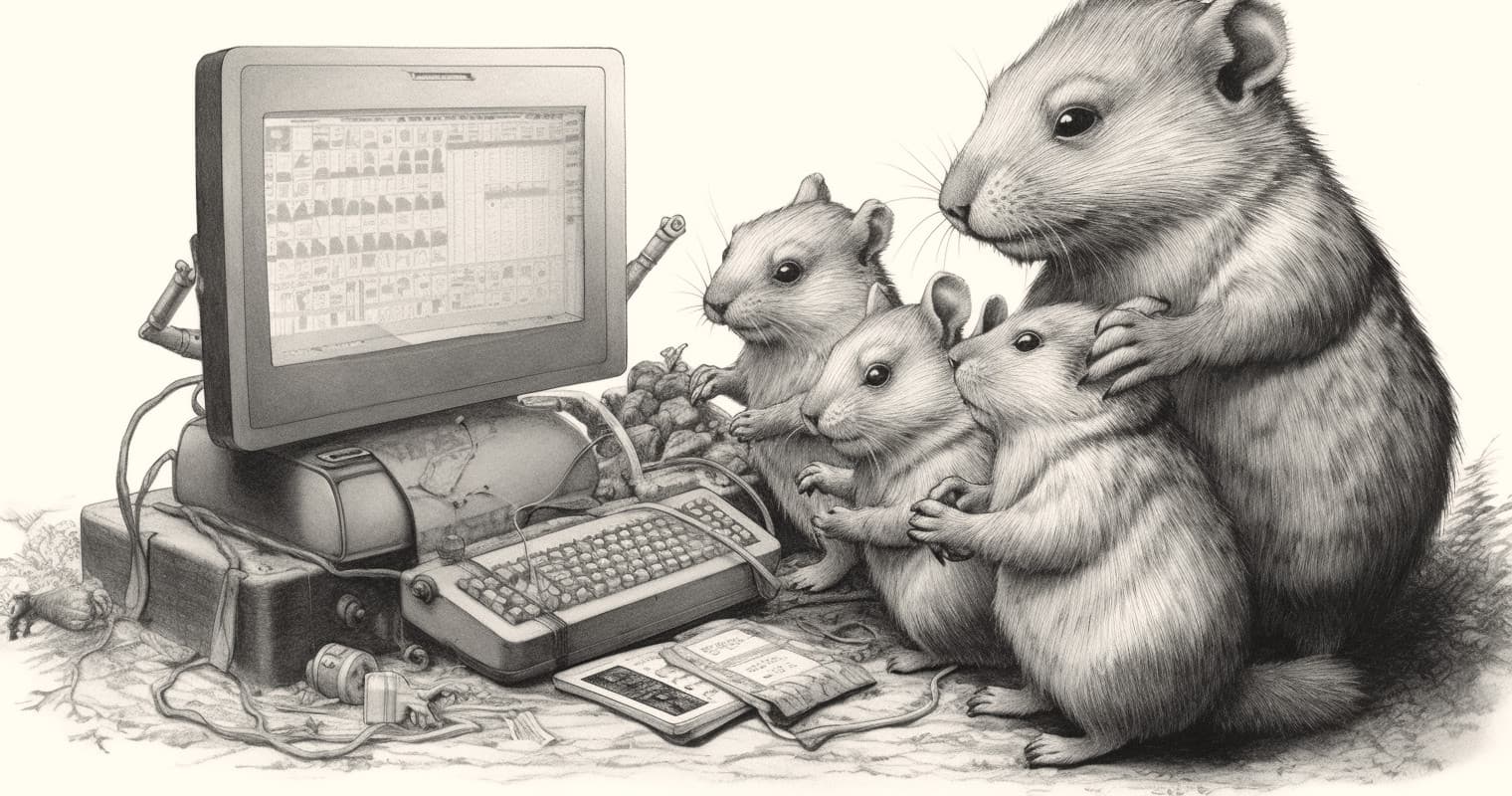 A family of gophers learning to code.