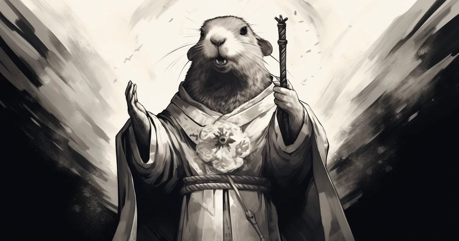 A gopher dressed in holy robes, radiating light
