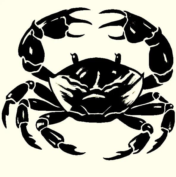 An ink drawing of a crab, the mascot of the Rust programming language.