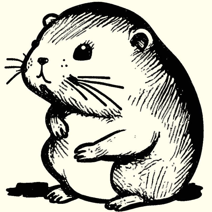 An ink drawing of a gopher, the mascot of the Go programming language.