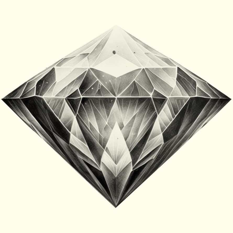 An ink drawing of a cut ruby.