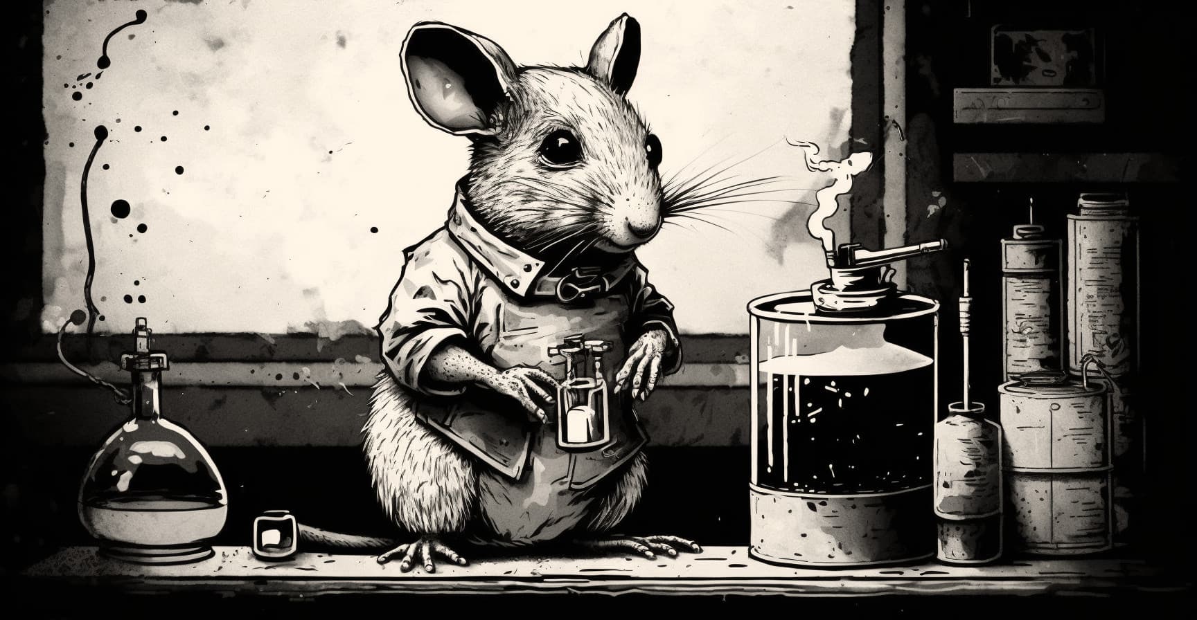 A rat conducting tests in a laboratory.