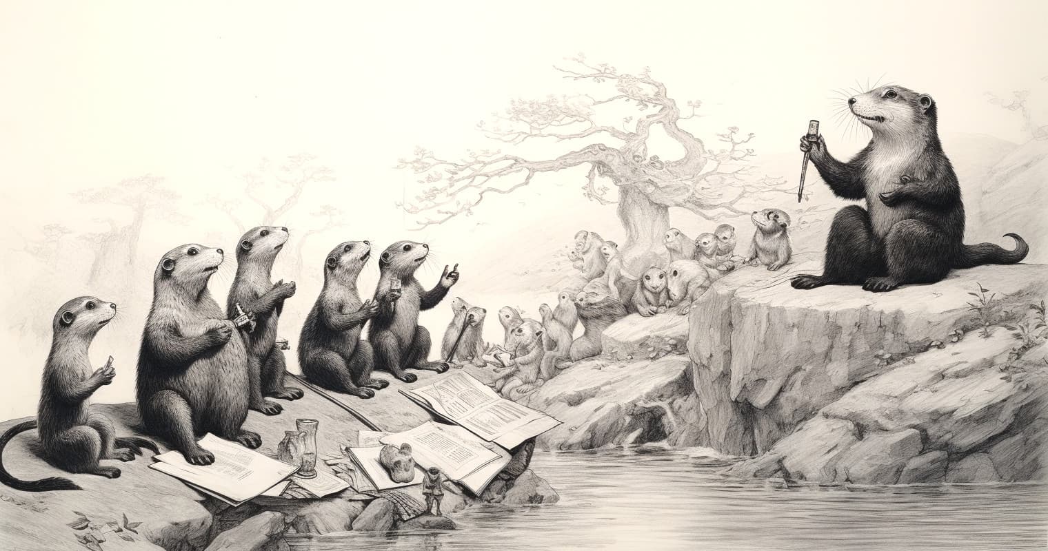 An otter delivering a lecture to other otters.