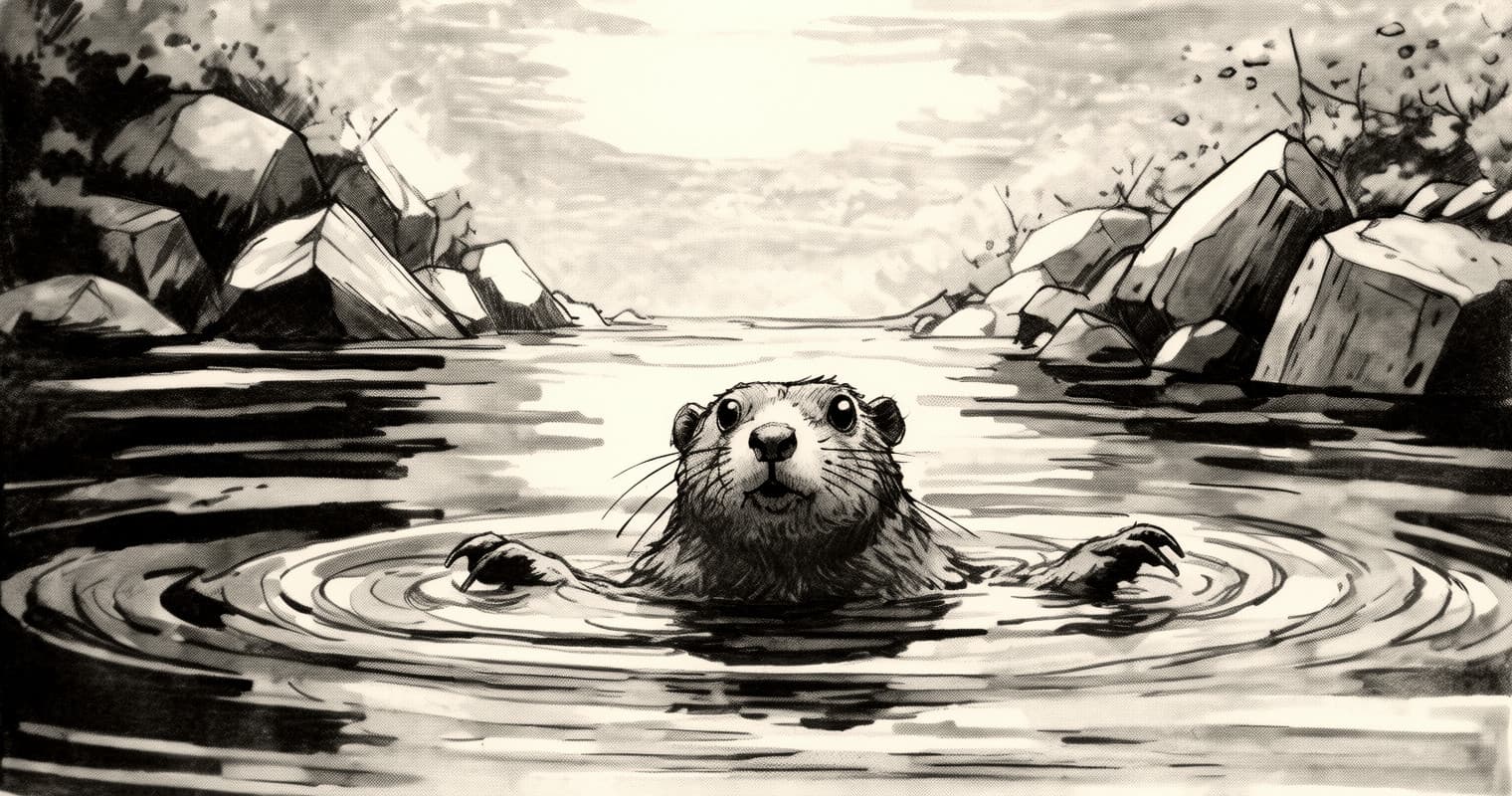 An otter swimming in a deep pool.